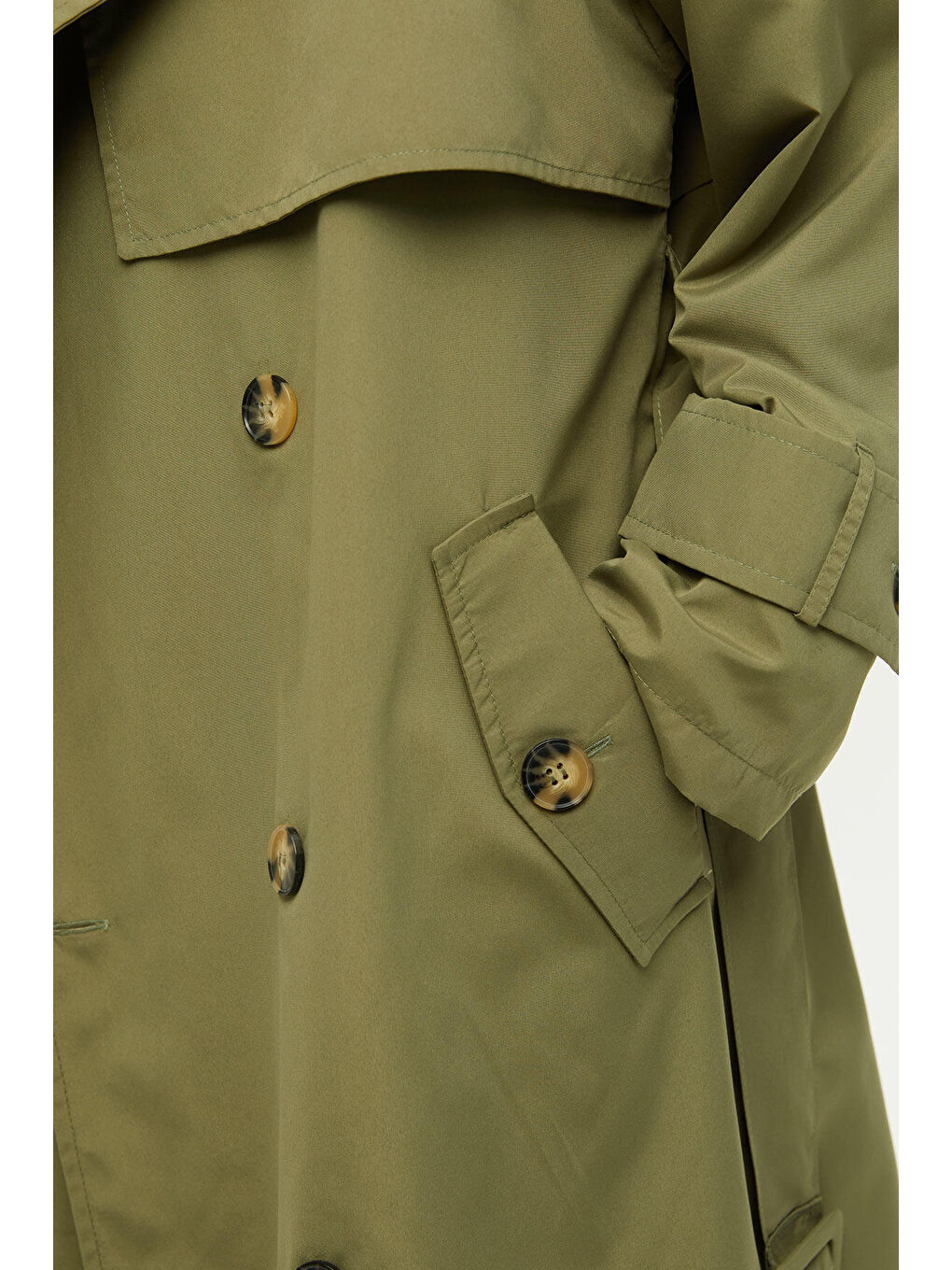 Düğmeli Kruvaze Trençkot Haki-3