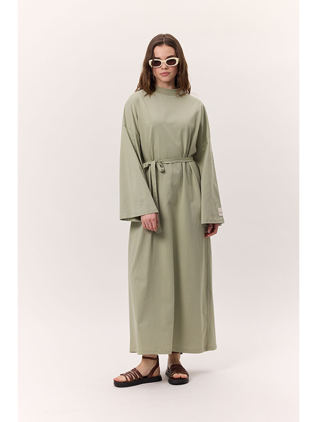 Oversize Uzun Rahat Elbise Çağla Yeşili-5