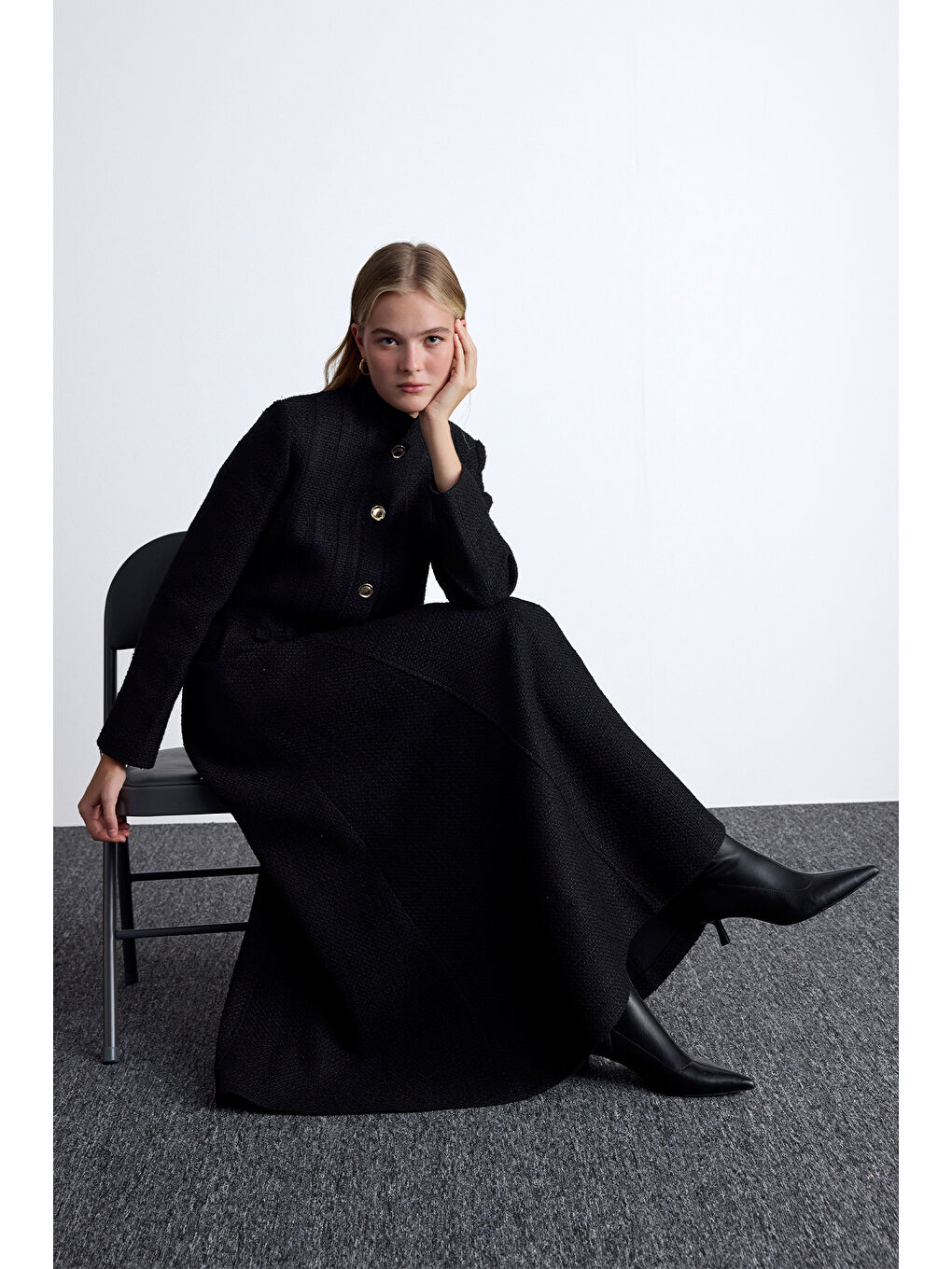 Dokulu Düğmeli Ceket Siyah-3