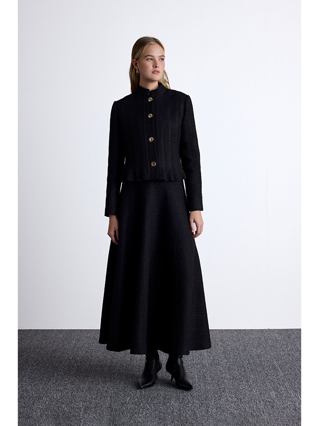 Dokulu Düğmeli Ceket Siyah-4