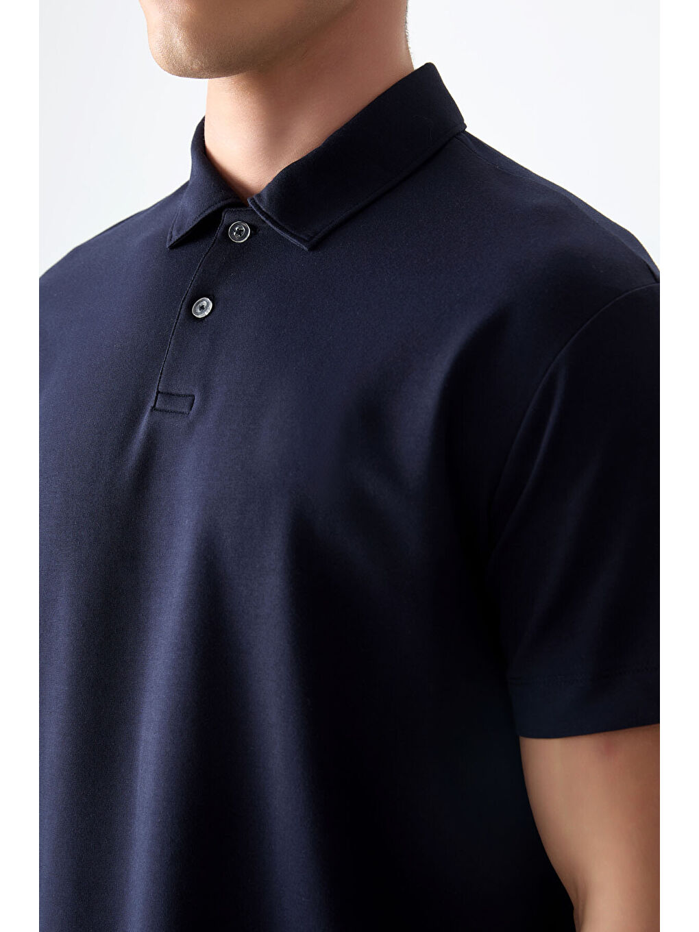 Lacivert Pamuklu Kalın Yumuşak Dokulu Polo Yaka Oversize Fit Basic Erkek Tişört- 88381-1