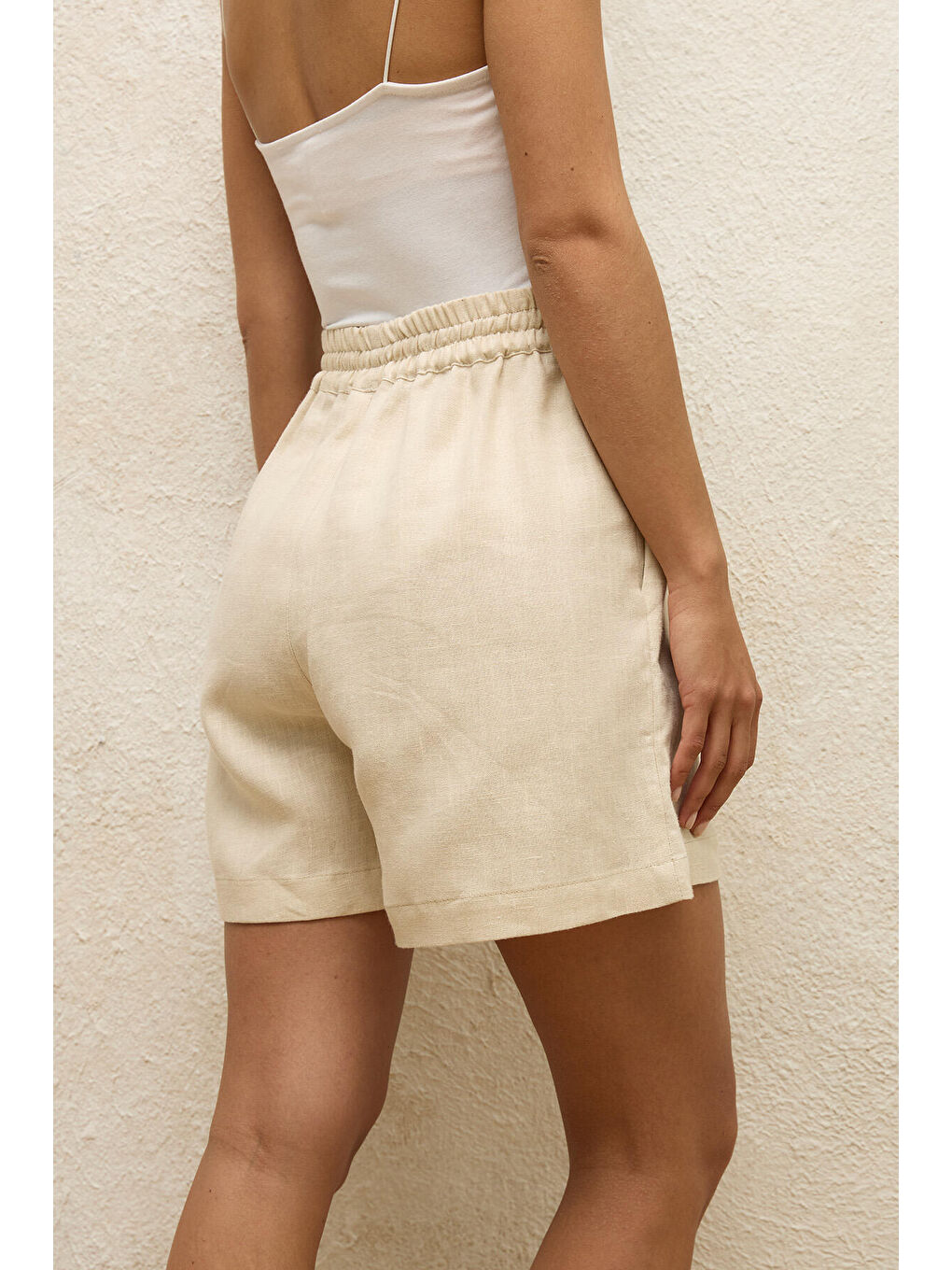 Keten Rahat Şort Bej-6