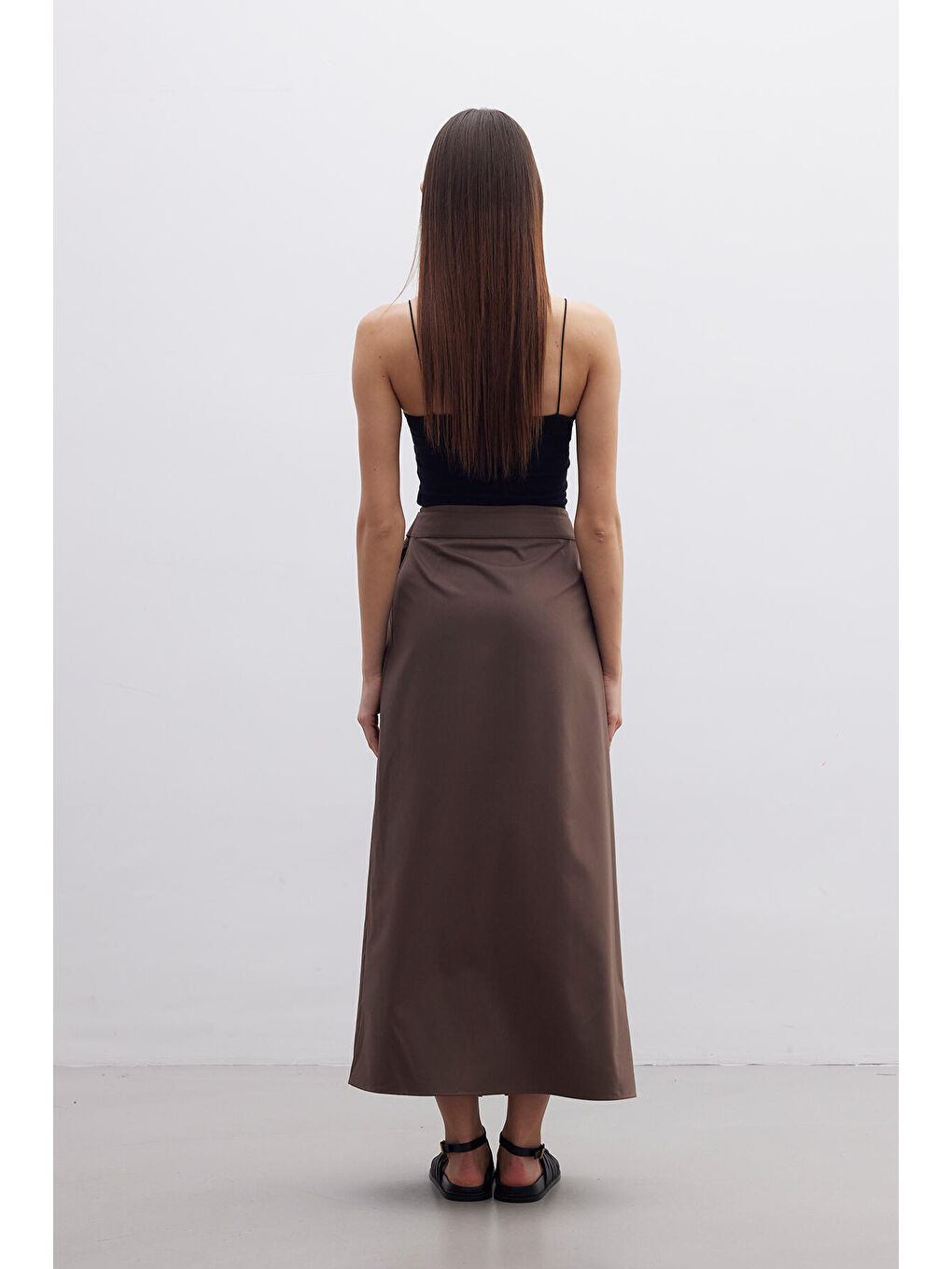 Pliseli Kruvaze Etek Kahverengi-7