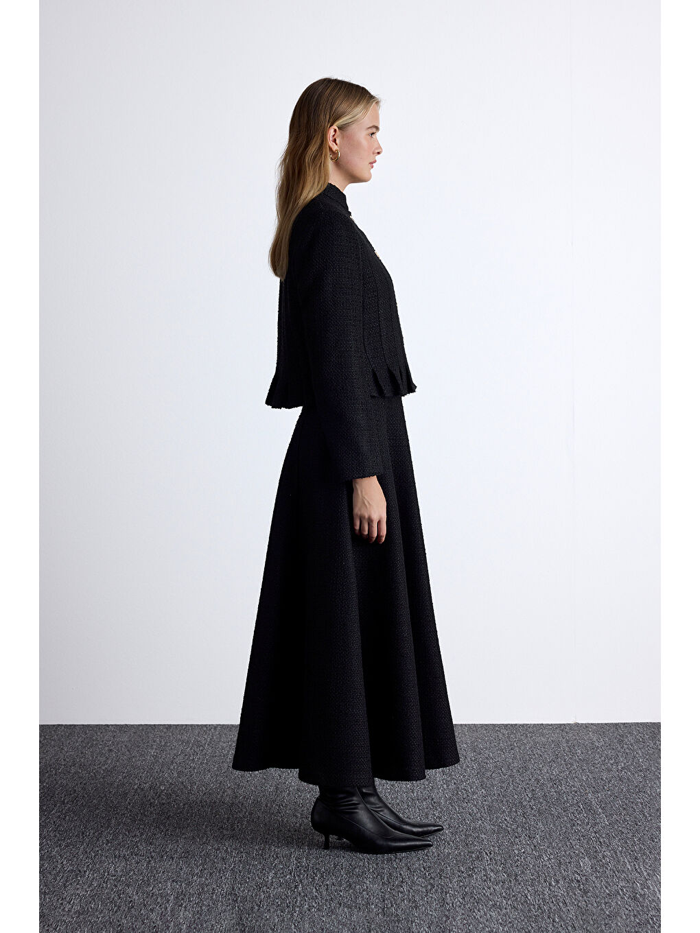 Dokulu Düğmeli Ceket Siyah-6