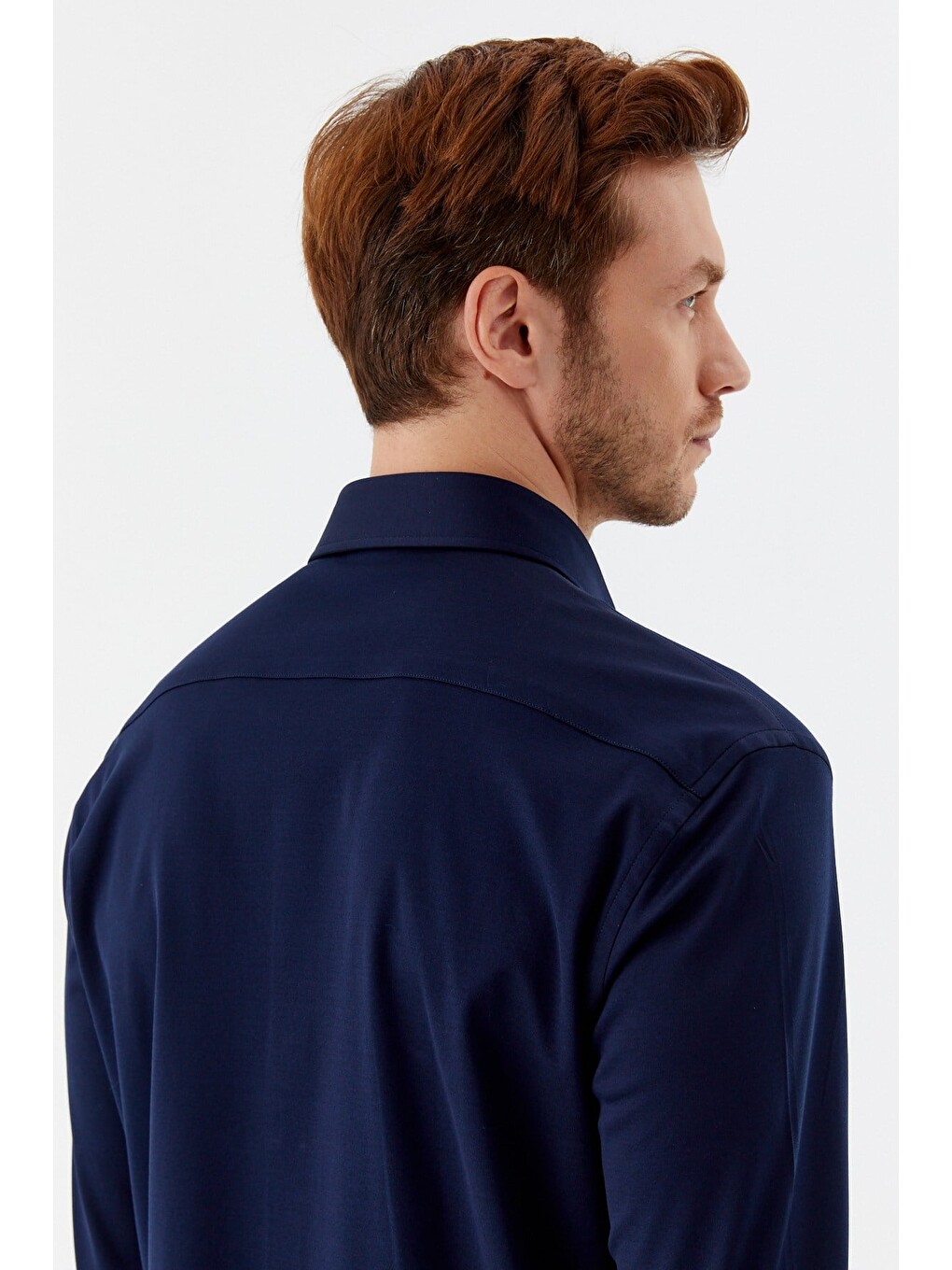 Erkek Lacivert Dar Kesim Slim Fit %100 Pamuk Düz Dokuma Klasik Yaka Gömlek-4