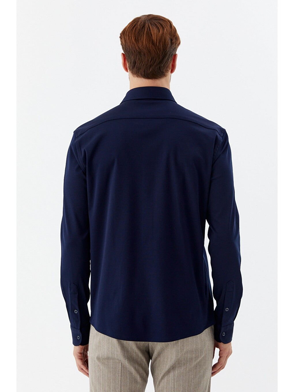 Erkek Lacivert Dar Kesim Slim Fit %100 Pamuk Düz Dokuma Klasik Yaka Gömlek-5