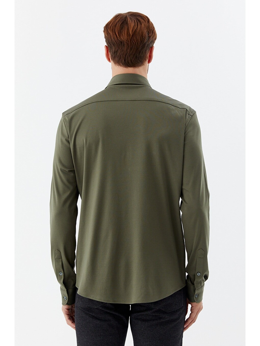 Erkek Haki Dar Kesim Slim Fit %100 Pamuk Düz Dokuma Klasik Yaka Gömlek-5