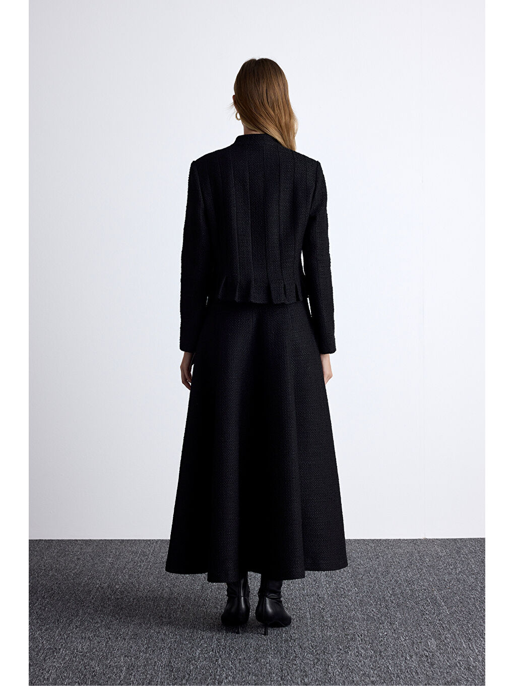 Dokulu Düğmeli Ceket Siyah-7