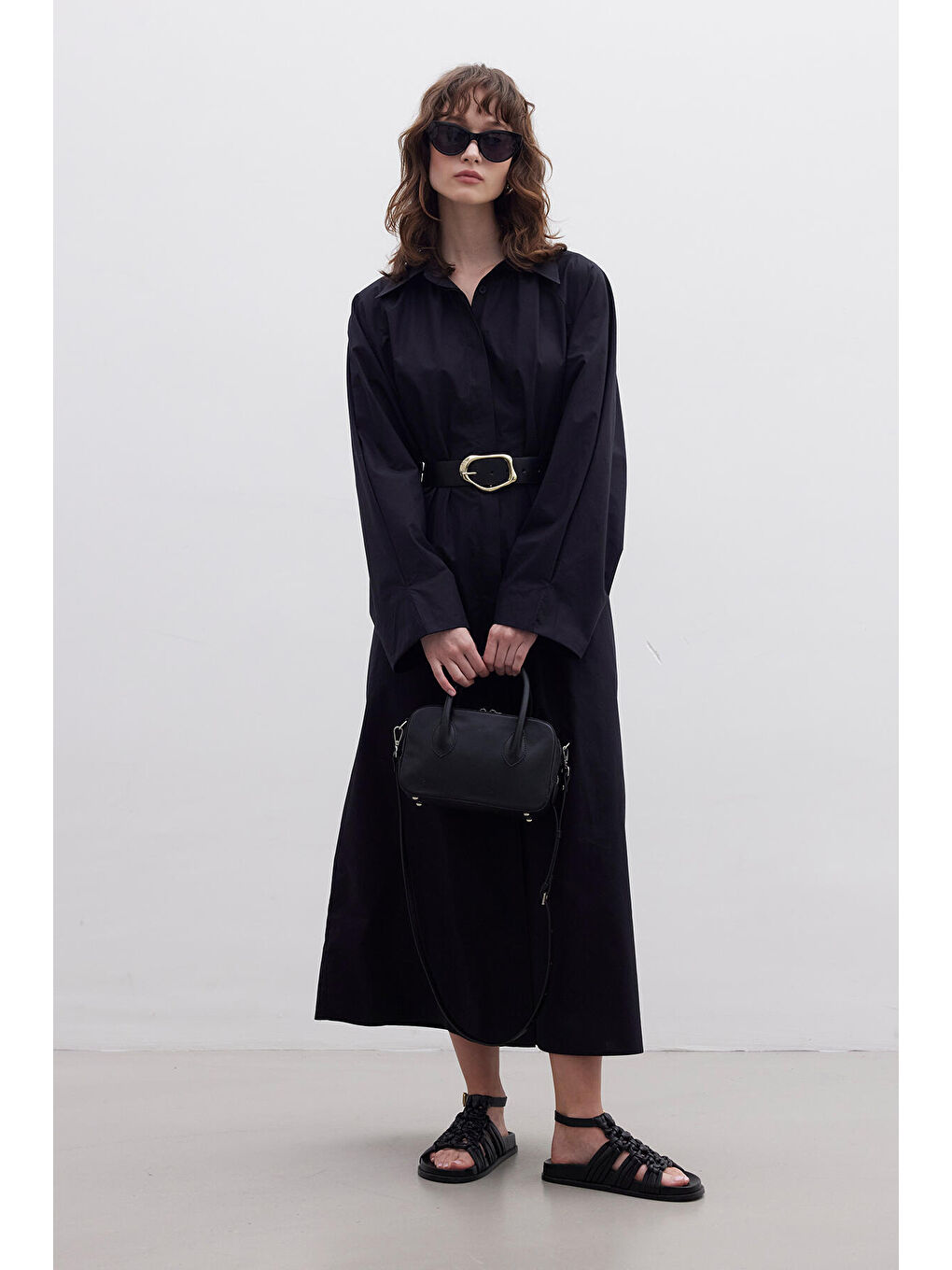 Kemerli Premium Gömlek Elbise Siyah-1