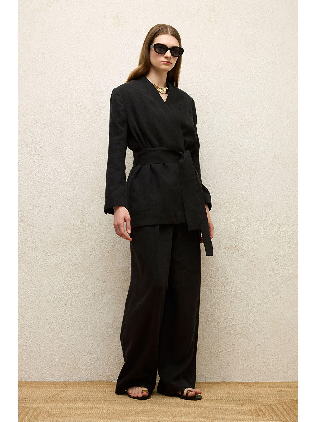 Keten Kruvaze Ceket Siyah-2