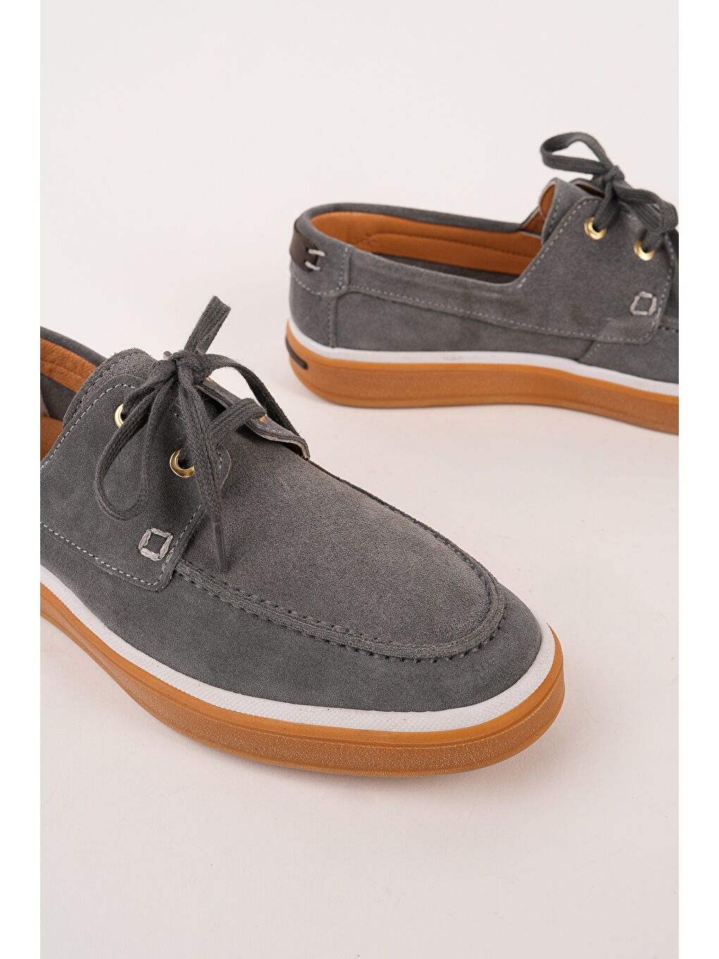 Gri CRAFT Hakiki Süet Deri Bağcıklı Erkek Günlük Loafer Ayakkabı-1