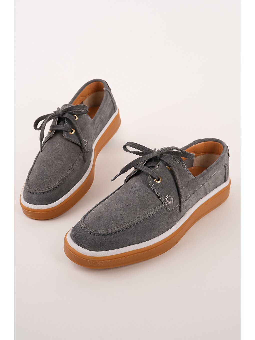 Gri CRAFT Hakiki Süet Deri Bağcıklı Erkek Günlük Loafer Ayakkabı-2