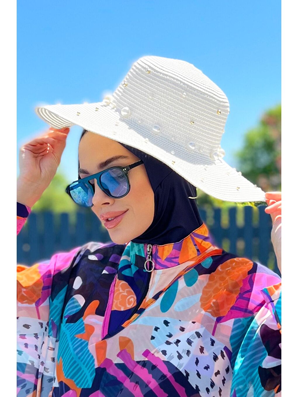 İncili Hasır Şapka Beyaz RŞ-71-1