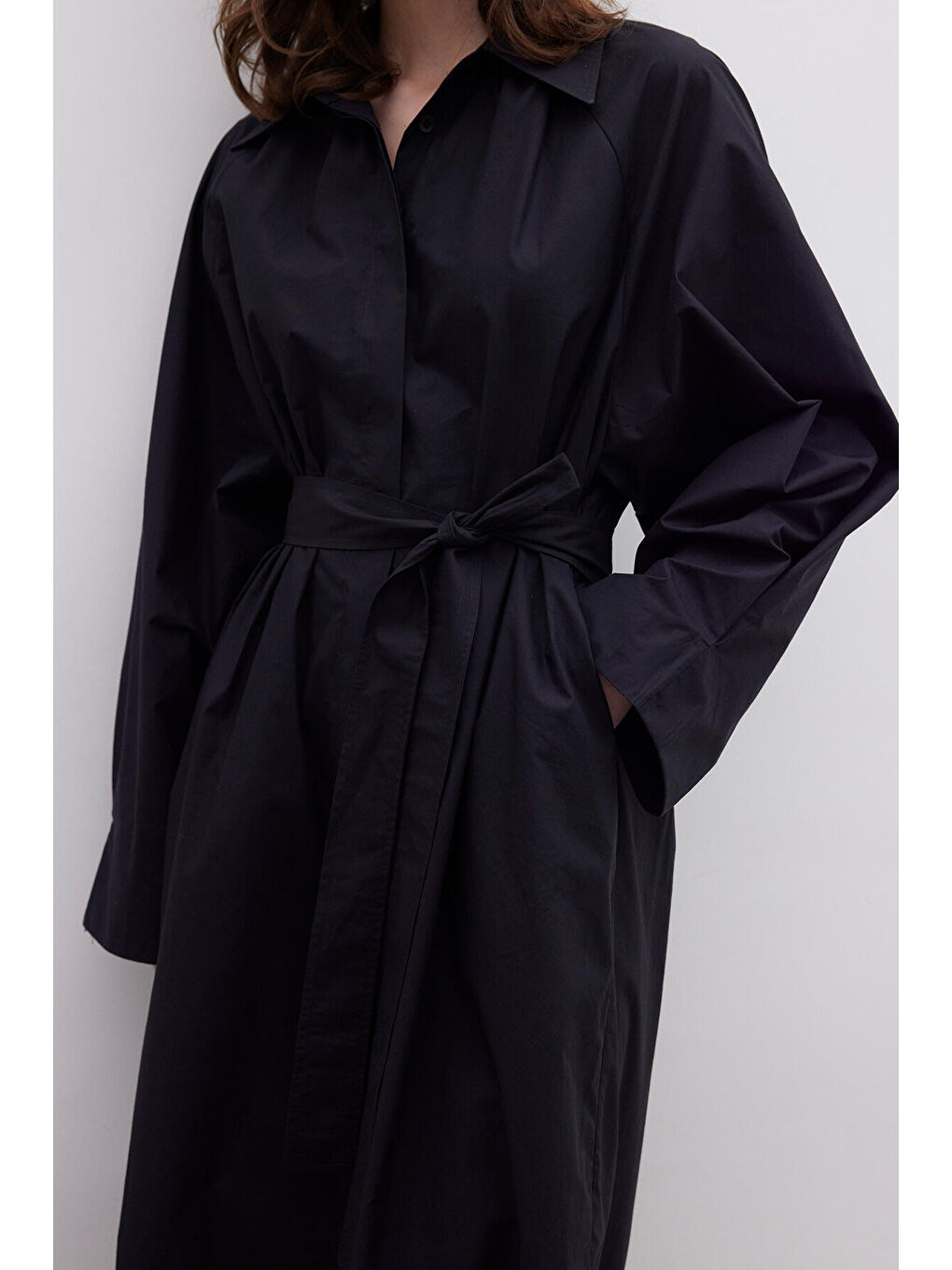 Kemerli Premium Gömlek Elbise Siyah-6