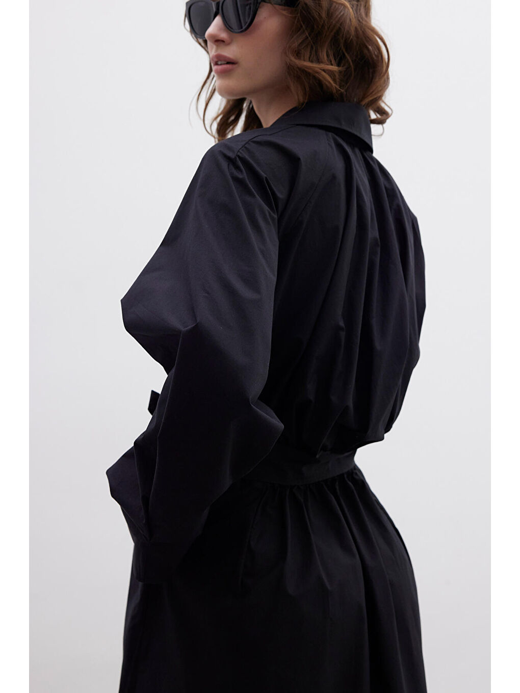 Kemerli Premium Gömlek Elbise Siyah-7