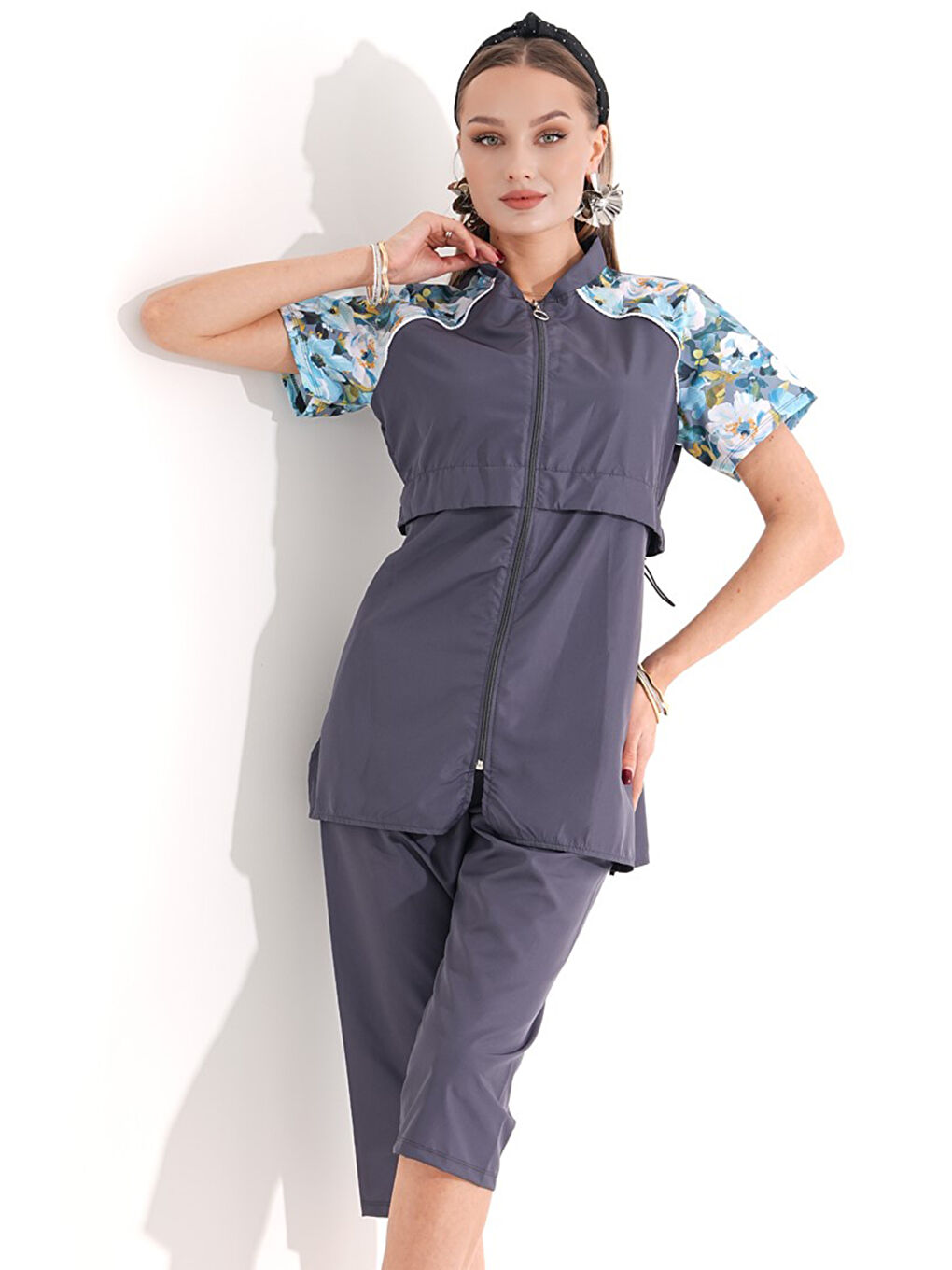 Paraşüt Yarı Kapalı Tesettür Mayo Hera 2408 Gri-1