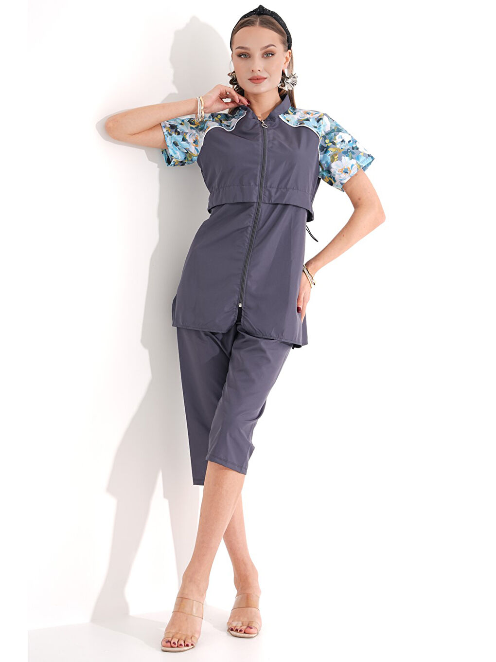 Paraşüt Yarı Kapalı Tesettür Mayo Hera 2408 Gri-2