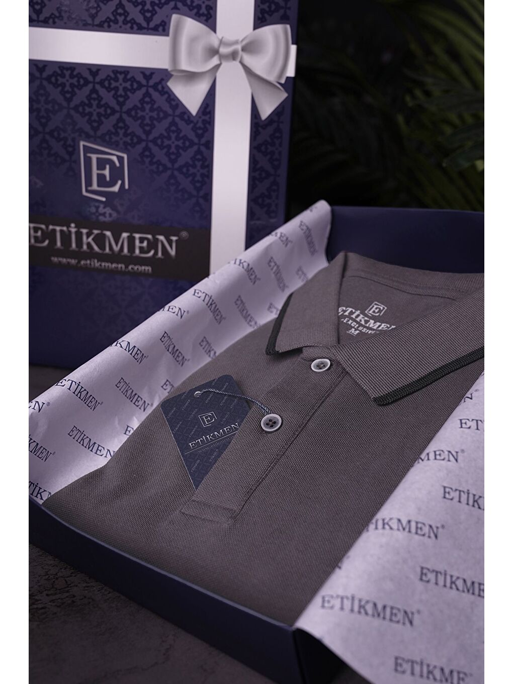 Gri Füme Siyah Yaka Çizgili Erkek Polo Yaka Tişört-3