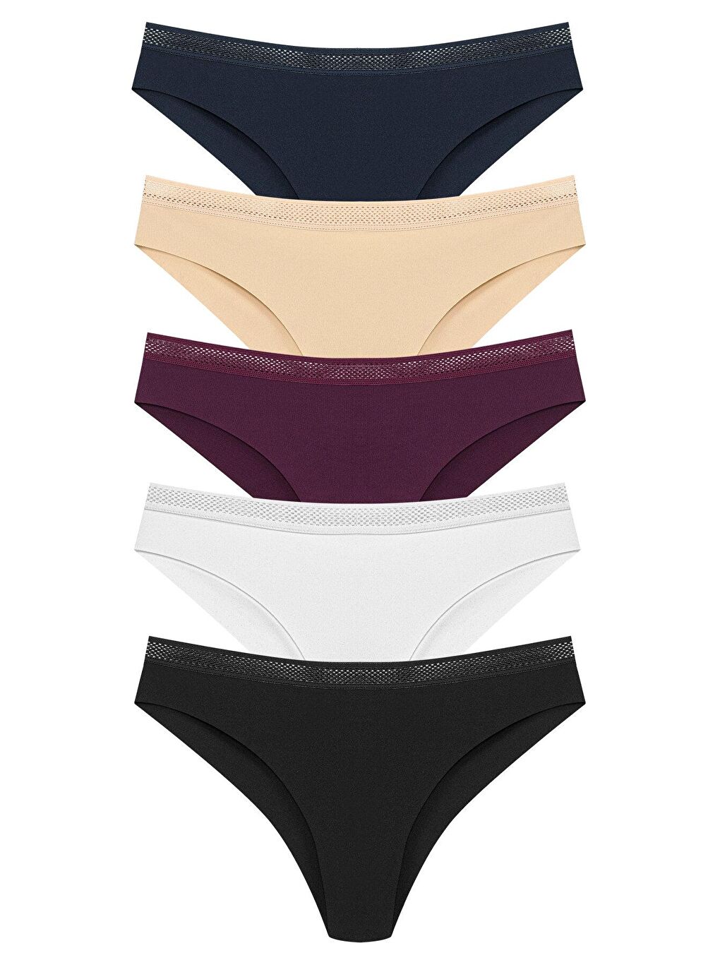 Karışık İnterlok Lazer Kesim Petek Lastik Brazil Kadın Külot 5'li