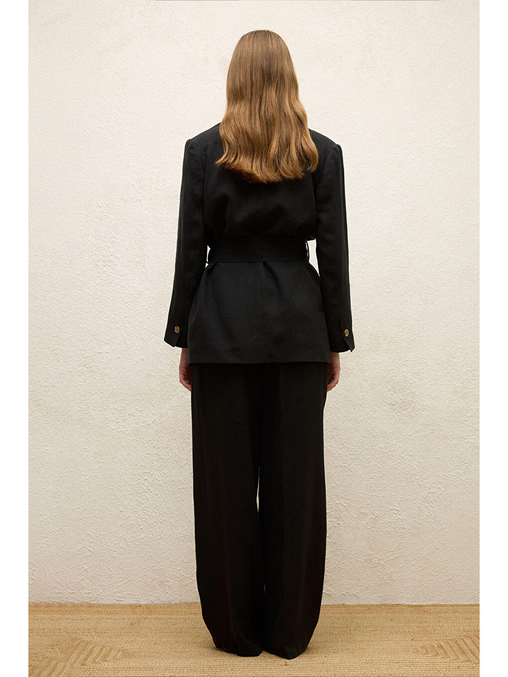 Keten Kruvaze Ceket Siyah-7