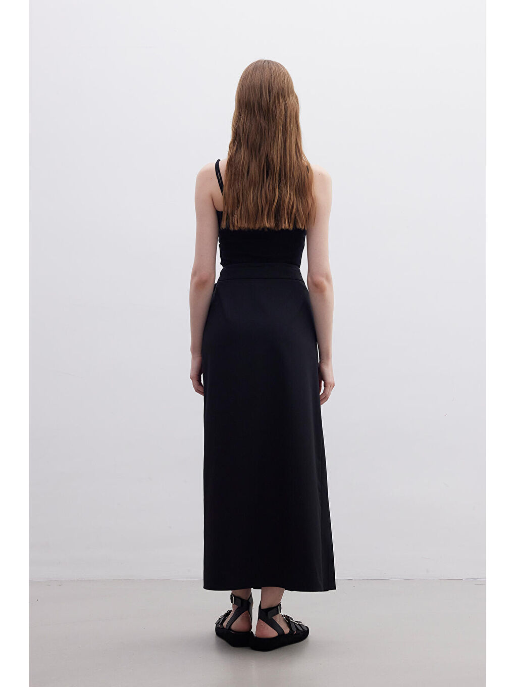 Pliseli Kruvaze Etek Siyah-5