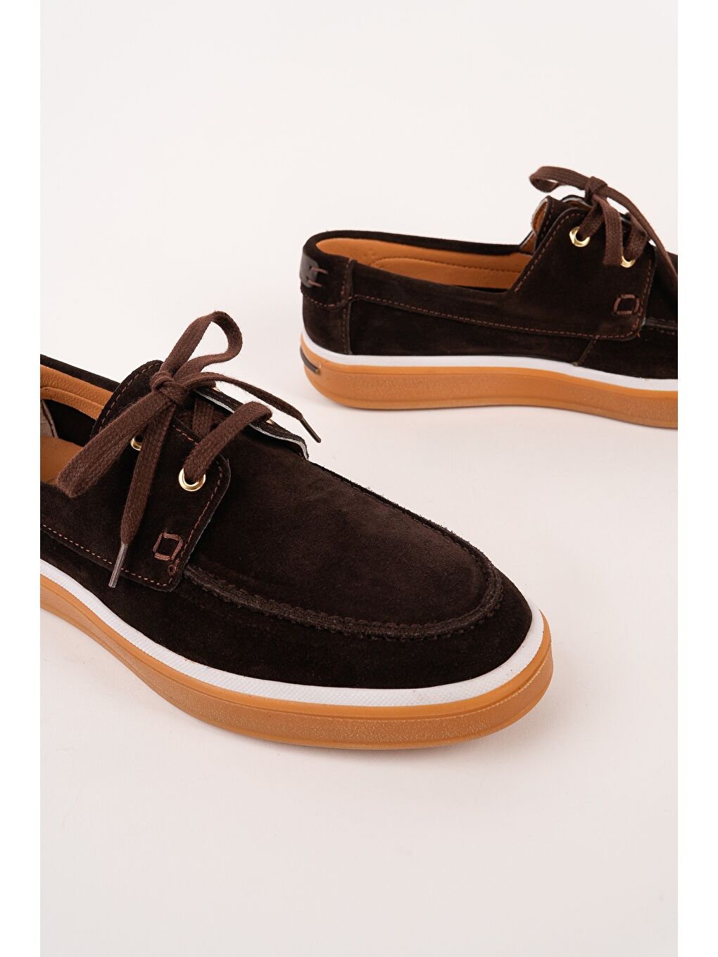 Kahverengi CRAFT Hakiki Süet Deri Bağcıklı Erkek Günlük Loafer Ayakkabı-1