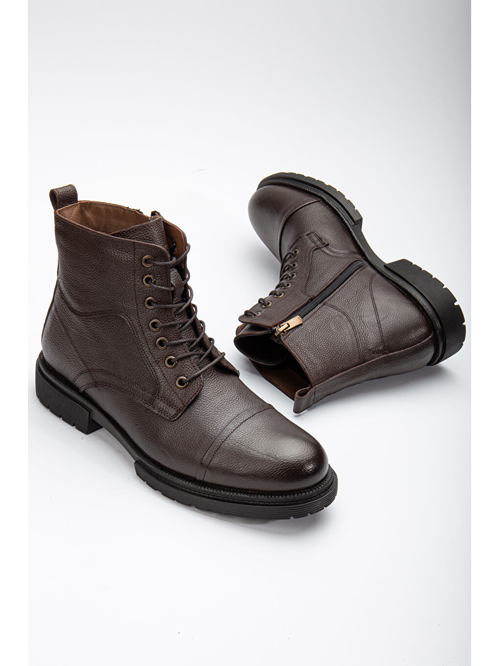 Kahverengi D4002 Hakiki Deri Soğuk Geçiremez Kışlık Erkek Bot-9