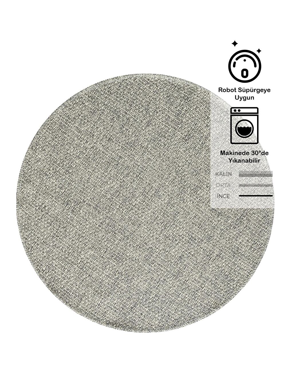 Konfor Halı Gri Rusticana 3103 Naturel Jüt Halı Modern Örme Yuvarlak Kilim-155x155