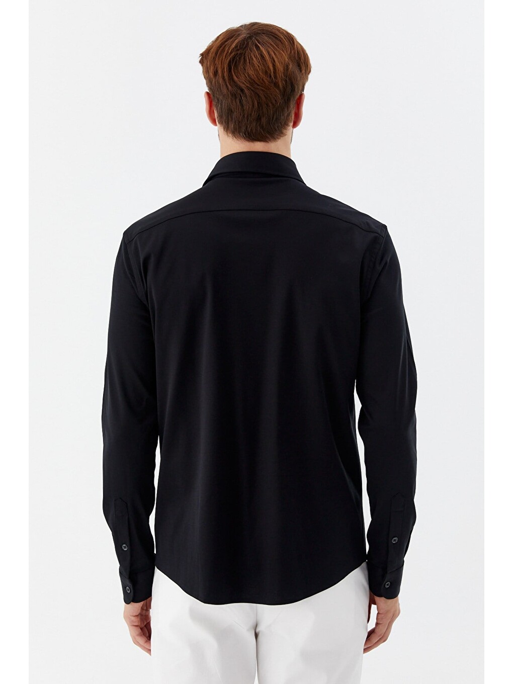 Erkek Siyah Dar Kesim Slim Fit %100 Pamuk Düz Dokuma Klasik Yaka Gömlek-5