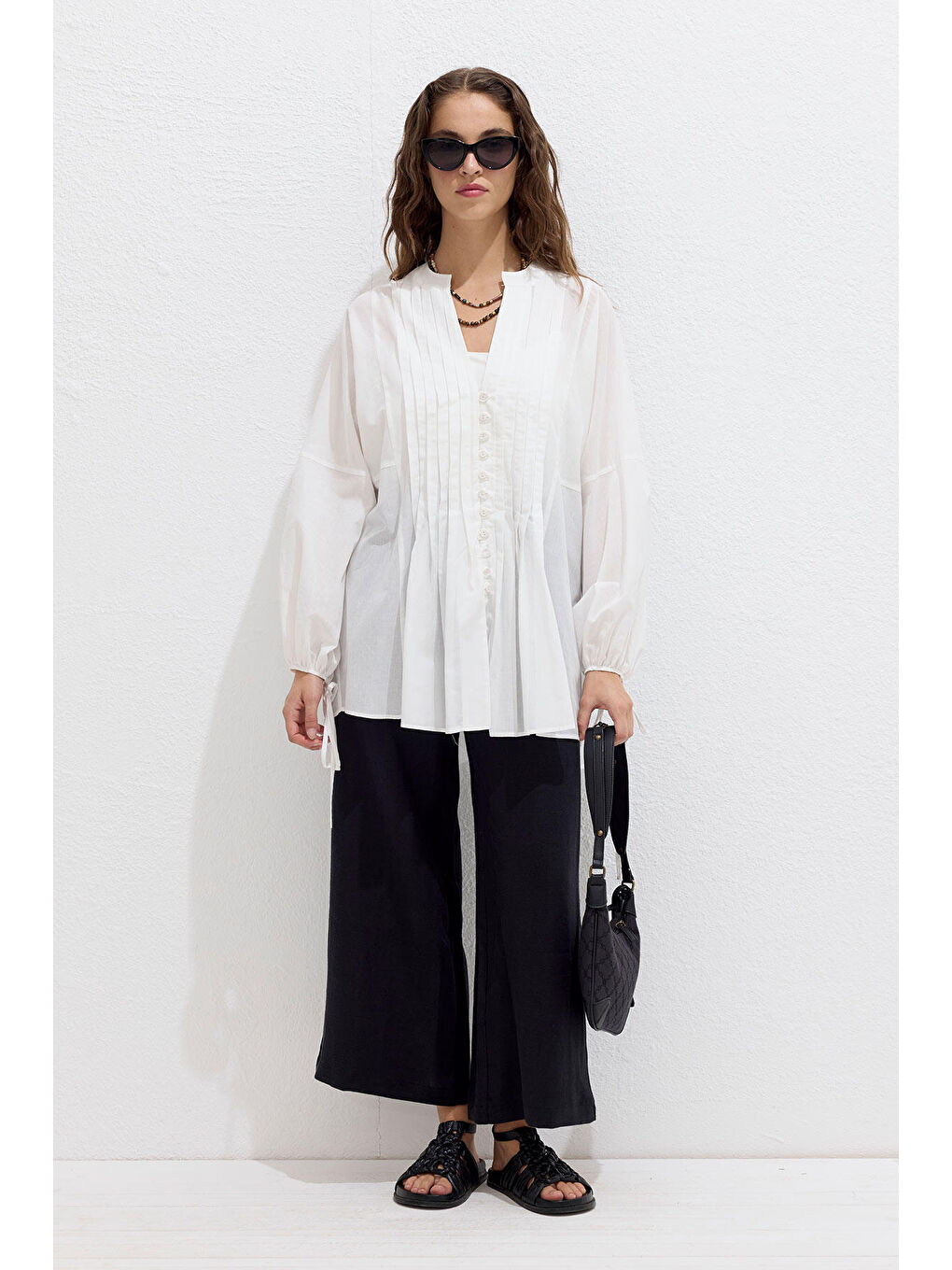 Nervür Detaylı Vual Tunik Ekru-1