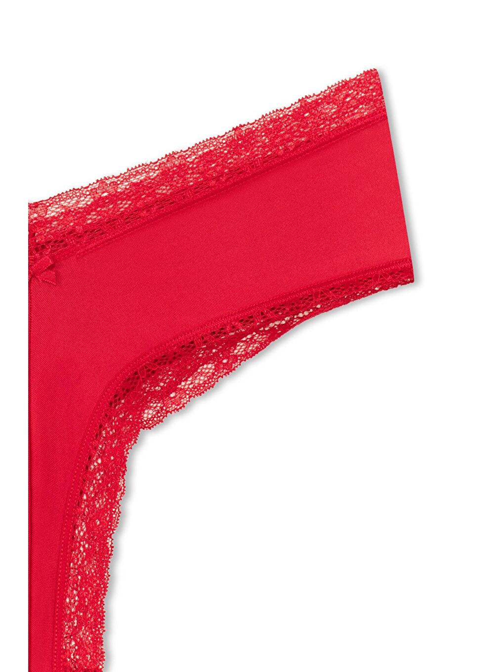 Kırmızı İnterlok Beli ve Paçası Dantel Yüksek Bel Brazil Kadın Külot-1
