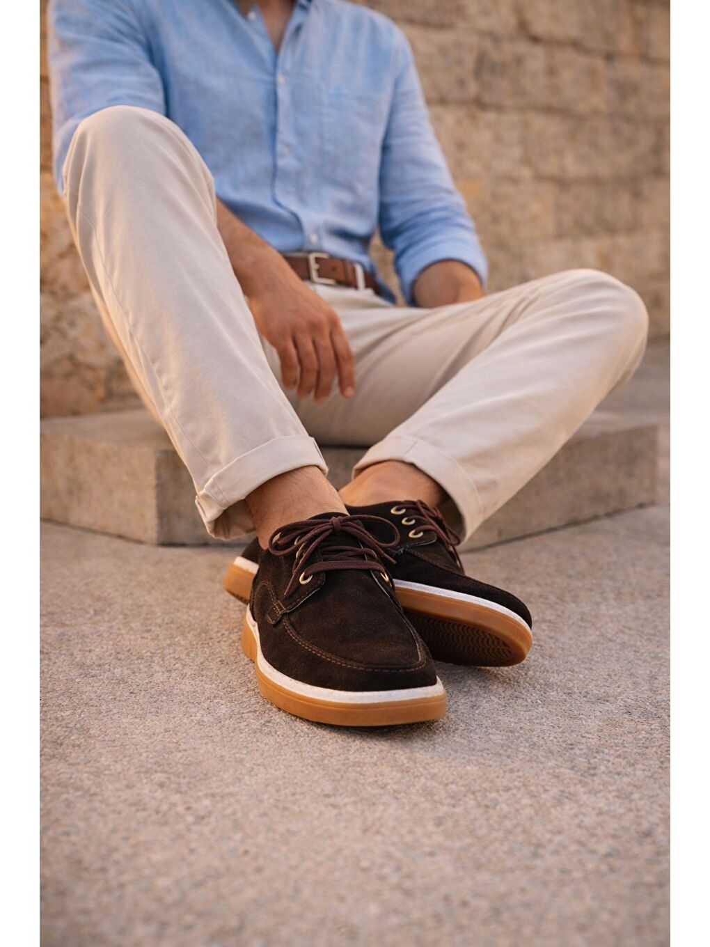 Kahverengi CRAFT Hakiki Süet Deri Bağcıklı Erkek Günlük Loafer Ayakkabı-6