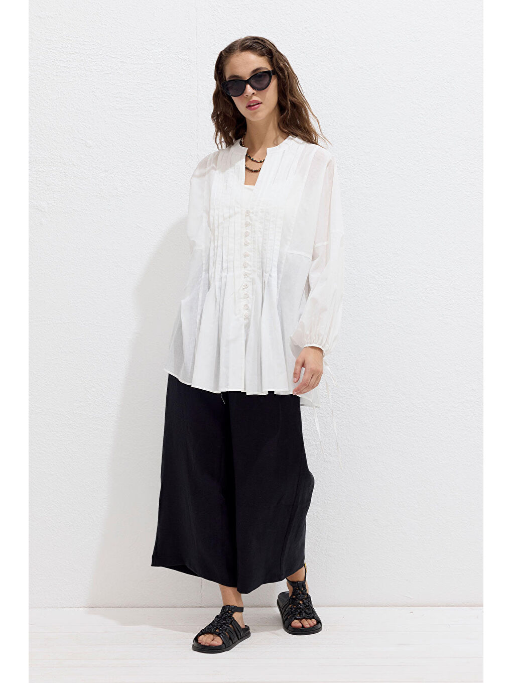 Nervür Detaylı Vual Tunik Ekru-2