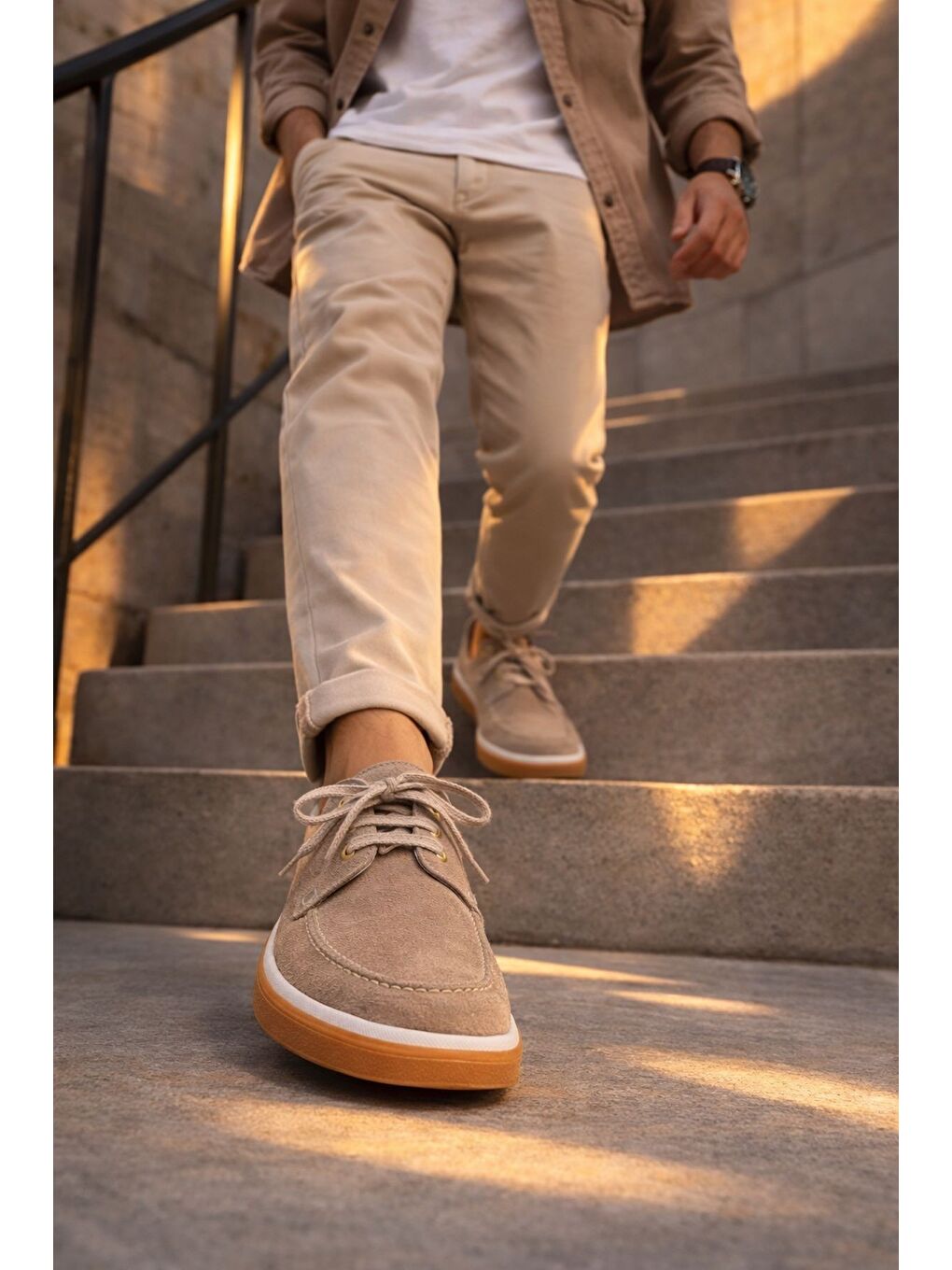 Bej CRAFT Hakiki Süet Deri Bağcıklı Erkek Günlük Loafer Ayakkabı-7