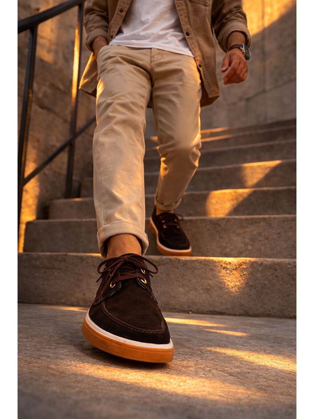 Kahverengi CRAFT Hakiki Süet Deri Bağcıklı Erkek Günlük Loafer Ayakkabı-7