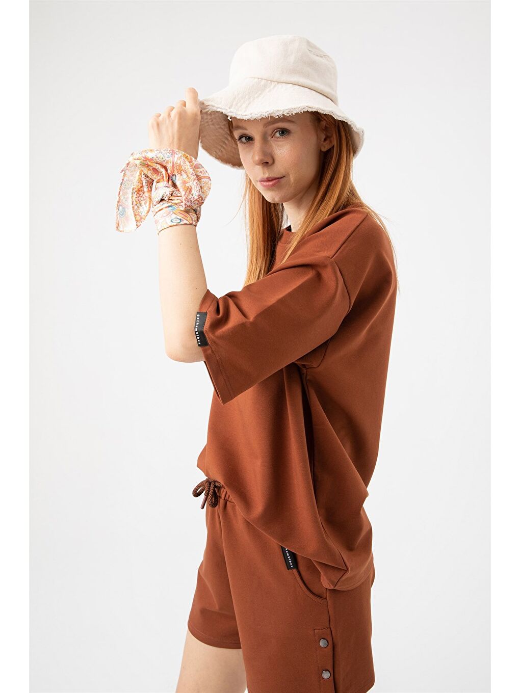 Kahverengi Kadın Base Oversize Kiremit T-Shirt-2