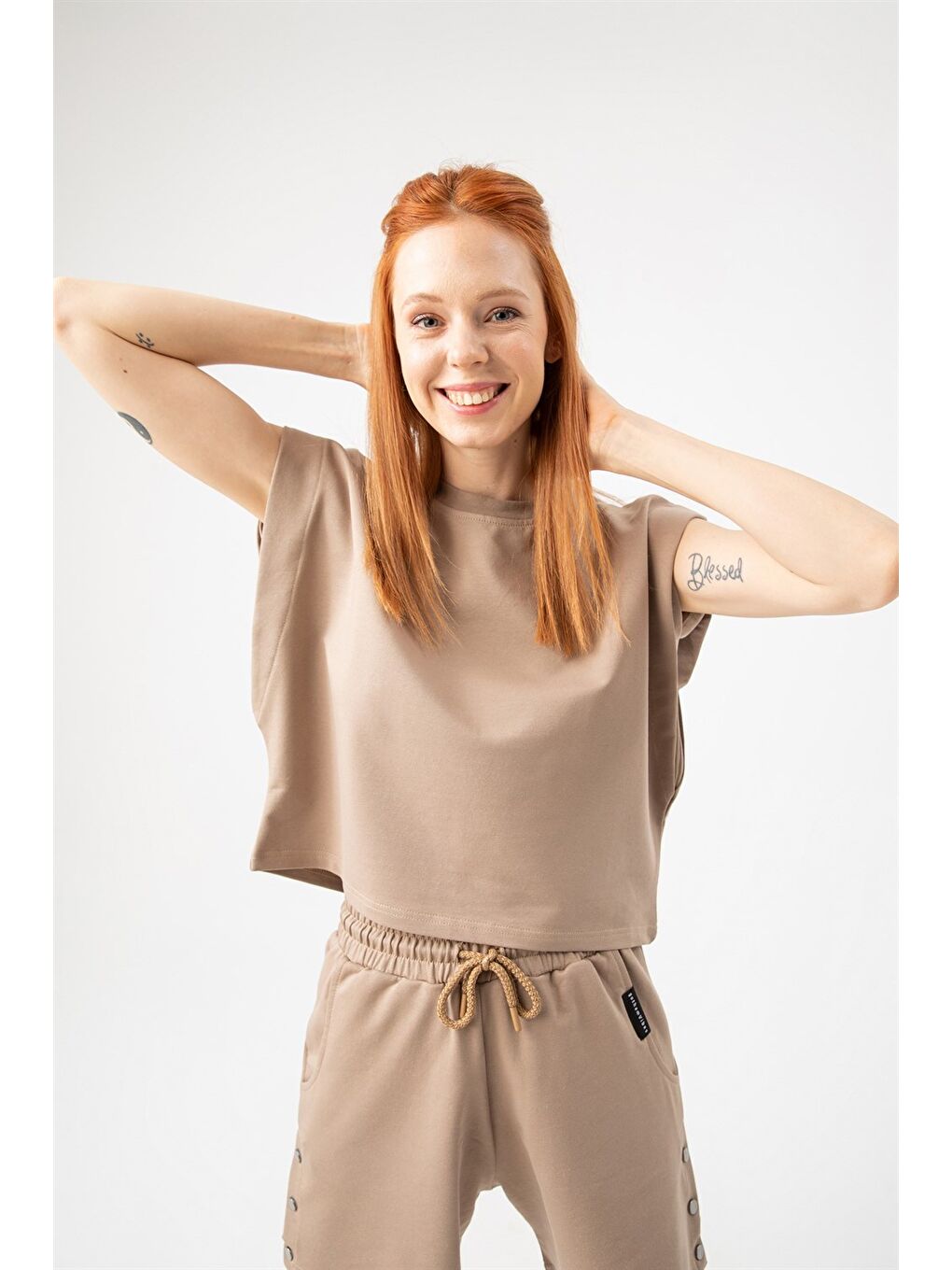 Bej Kadın Base Kısa Vizon T-Shirt-1