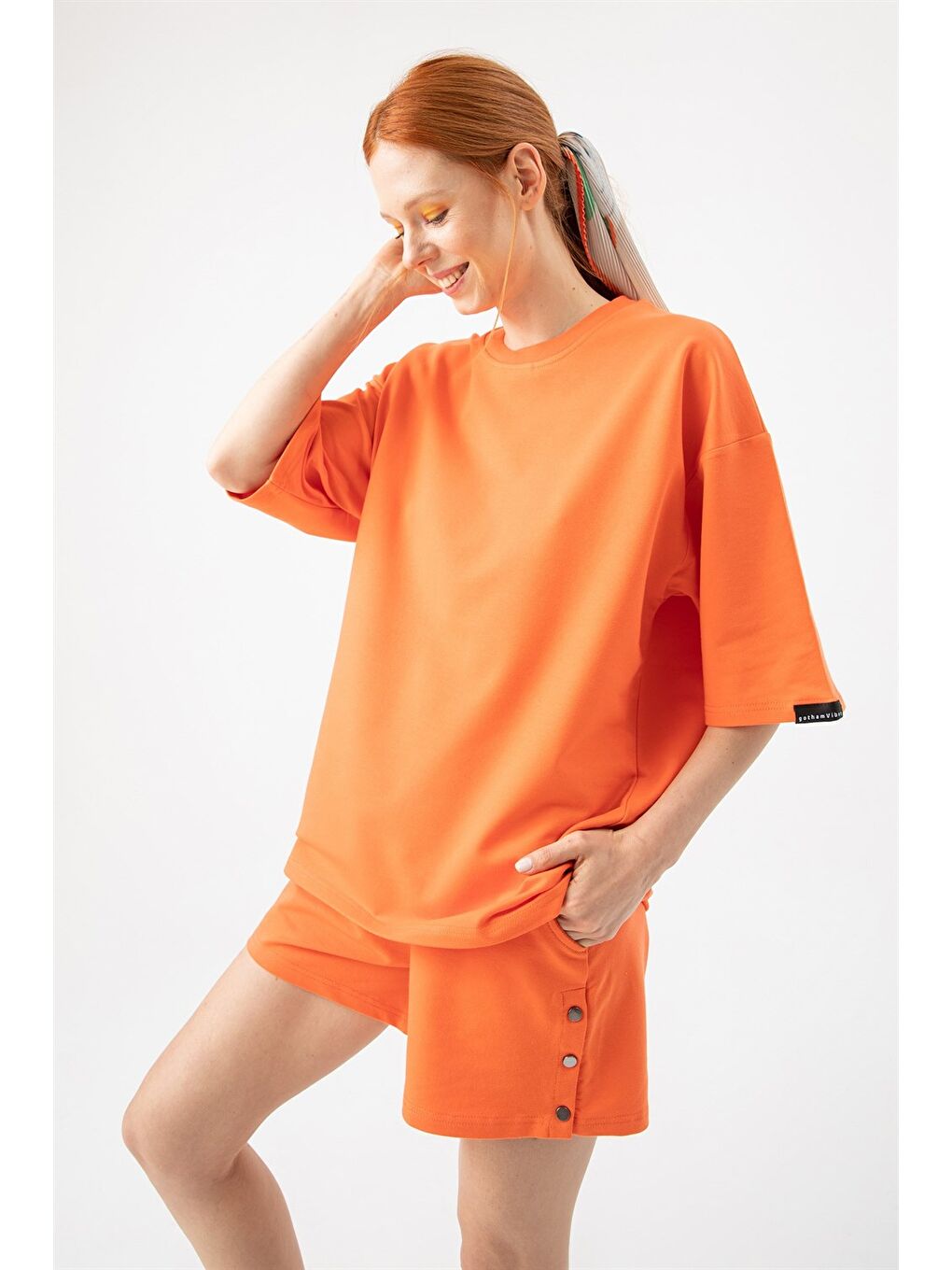 Pembe Kadın Base Oversize Şeftali T-Shirt