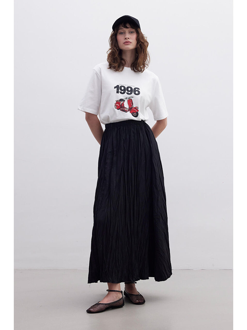 Crush Efektli Uzun Kloş Etek Siyah