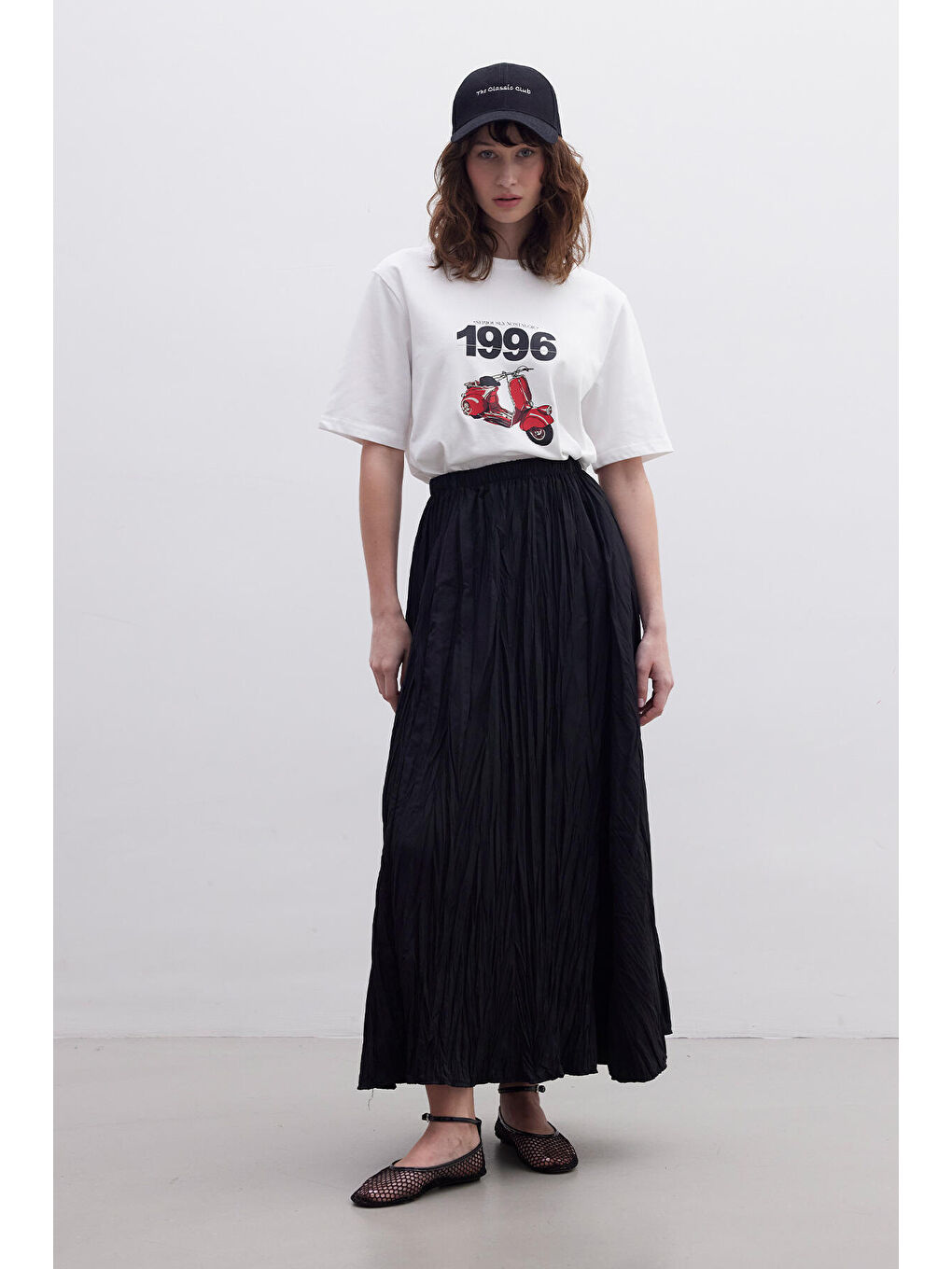 Crush Efektli Uzun Kloş Etek Siyah-3