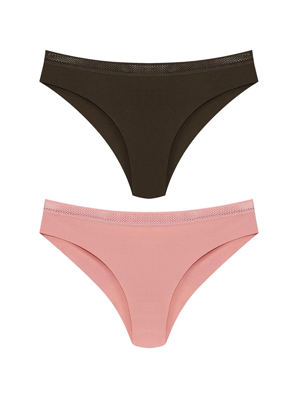 Haki İnterlok Lazer Kesim Petek Lastik Brazil Kadın Külot 2'li