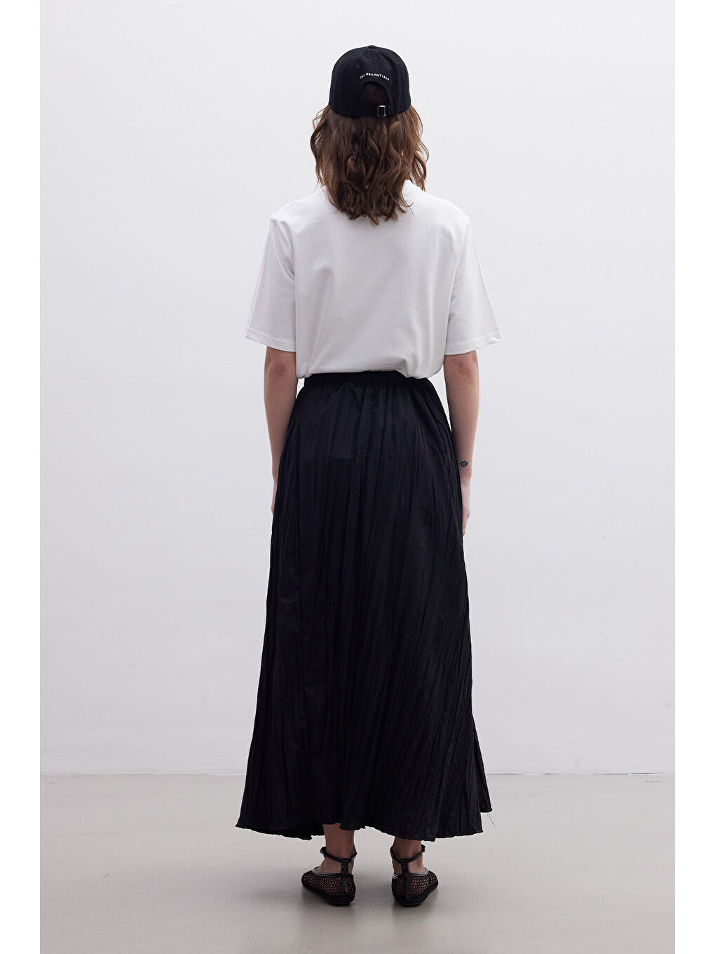 Crush Efektli Uzun Kloş Etek Siyah-7