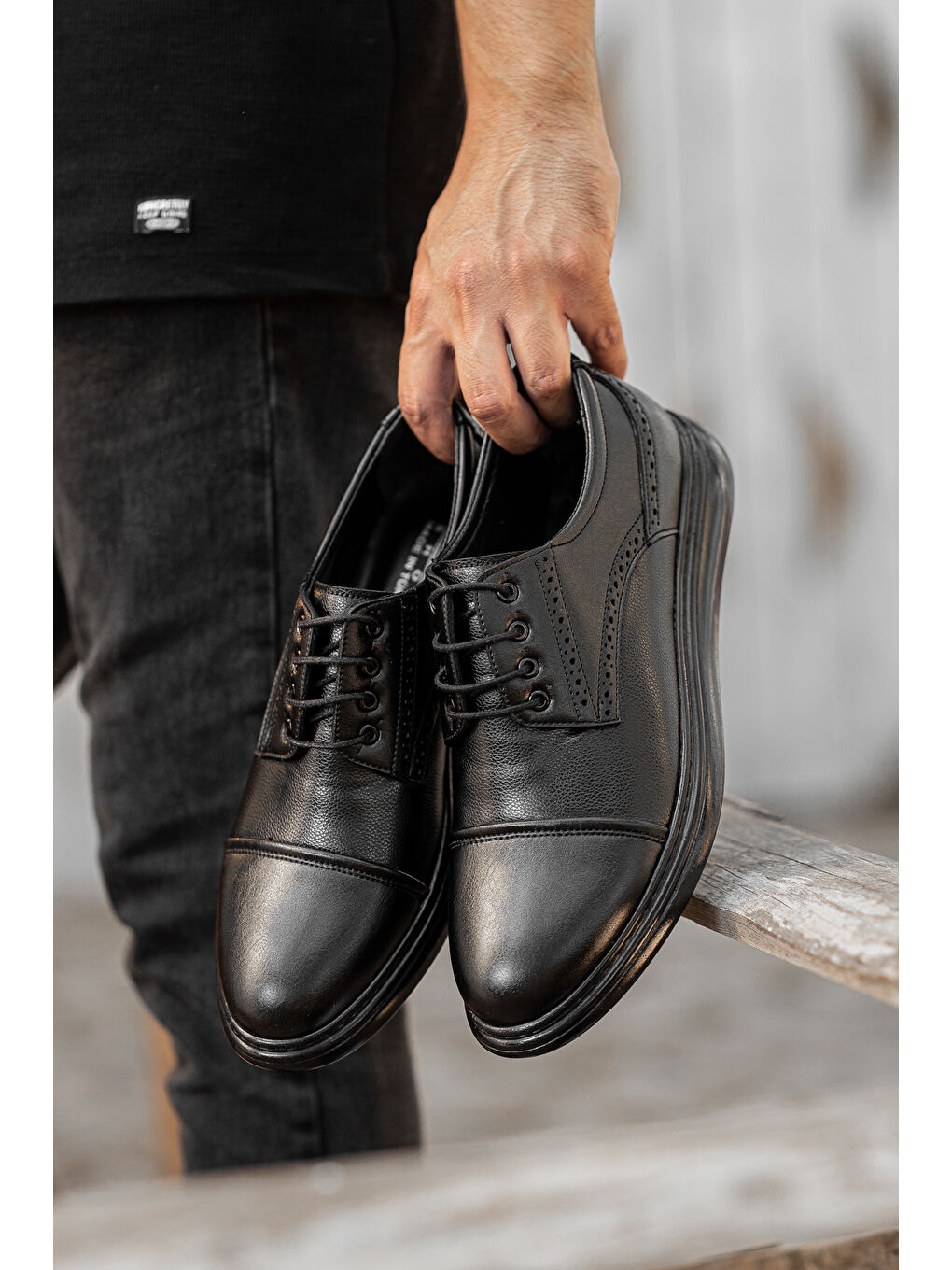 Siyah D0235 Günlük Ortopedik Erkek Klasik Ayakkabı-3