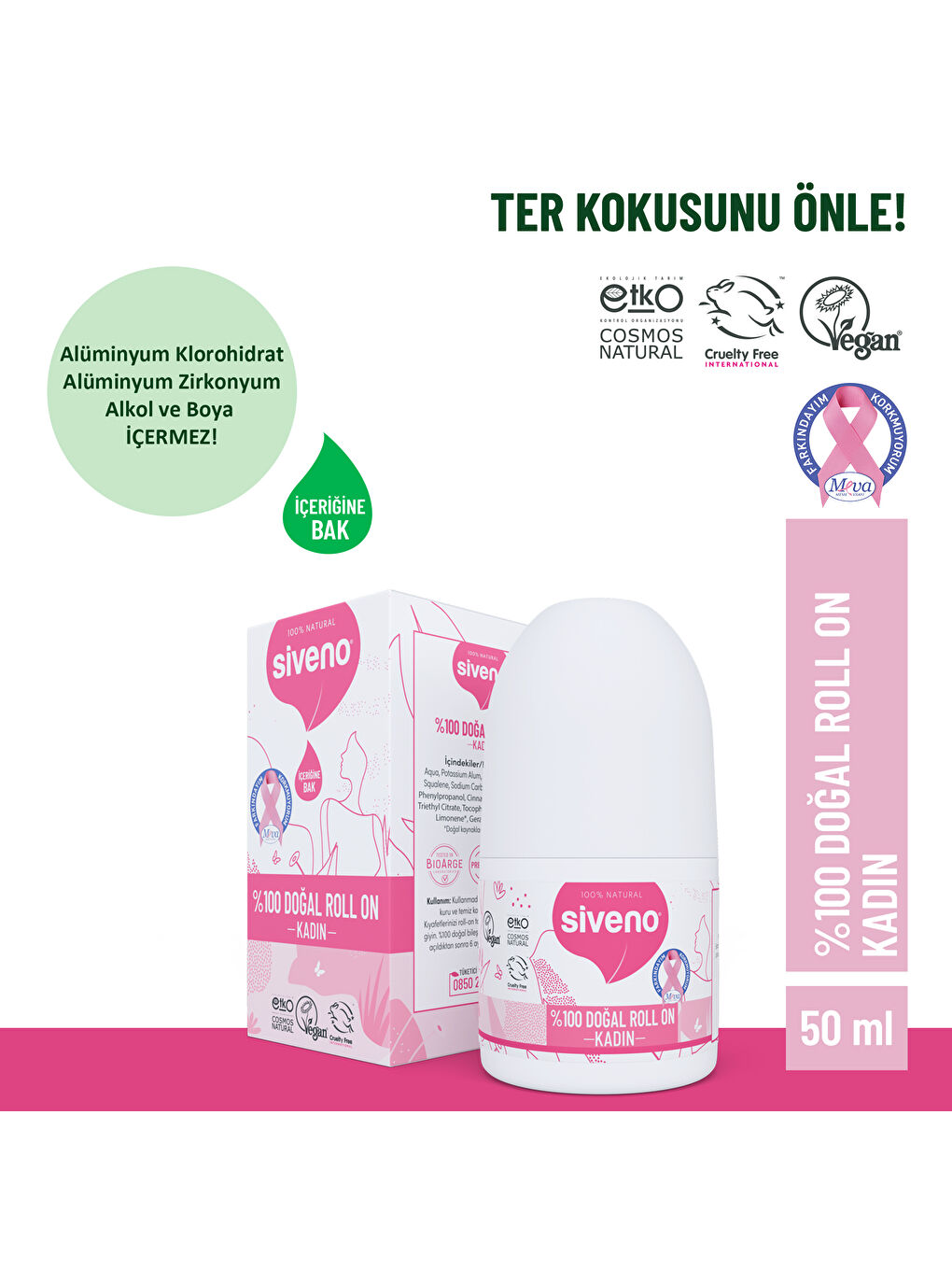 %100 Doğal Roll On Kadın Deodorant Ter Kokusu Önleyici Bitkisel Leke Bırakmayan Vegan 50 ml