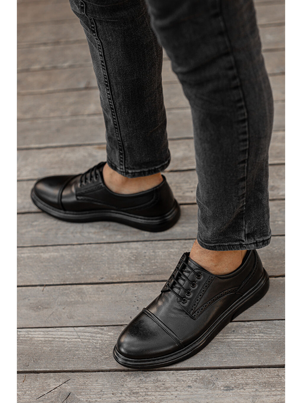 Siyah D0235 Günlük Ortopedik Erkek Klasik Ayakkabı-7
