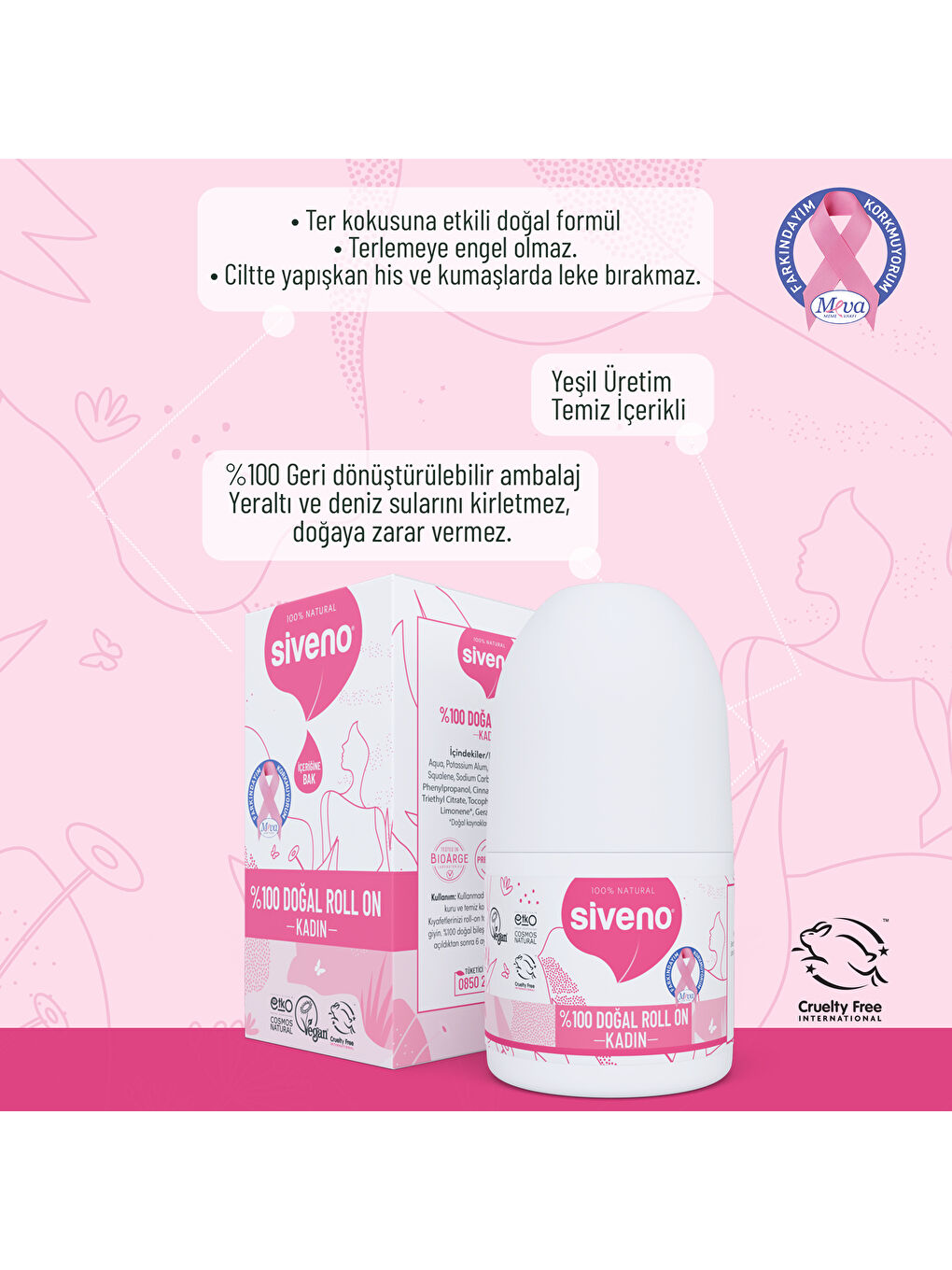 %100 Doğal Roll On Kadın Deodorant Ter Kokusu Önleyici Bitkisel Leke Bırakmayan Vegan 50 ml-4