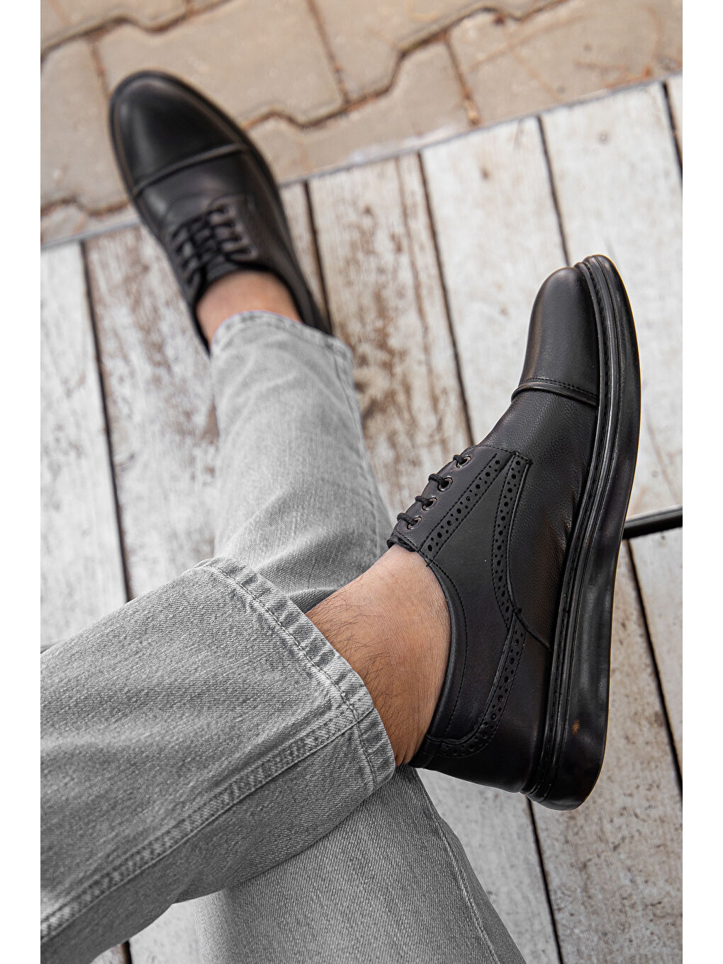Siyah D0235 Günlük Ortopedik Erkek Klasik Ayakkabı-9