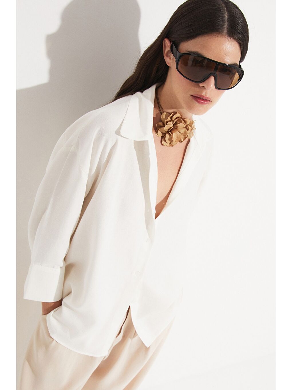 Beyaz Kadın %100 Pamuk Gömlek-1