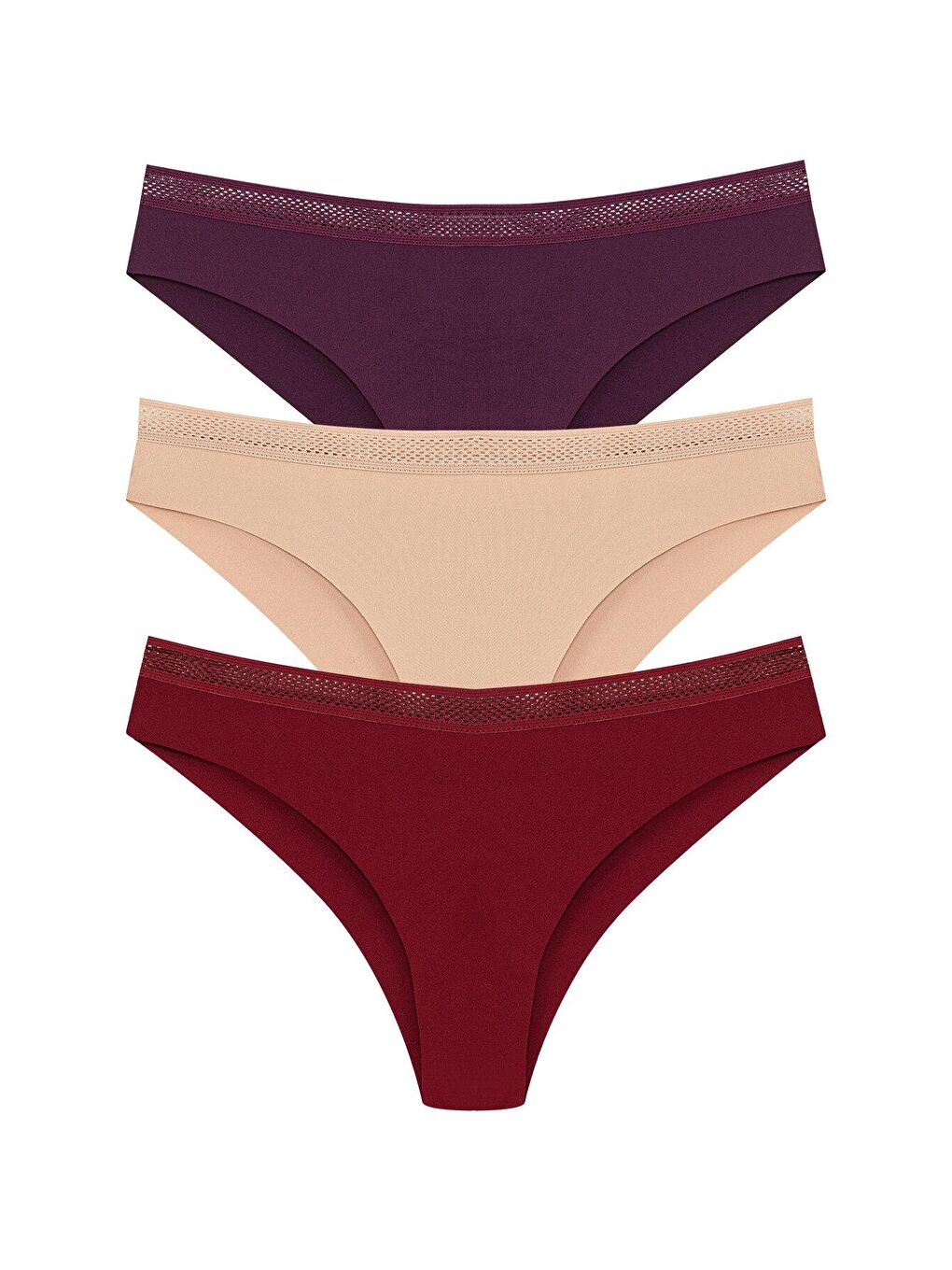 Bej İnterlok Lazer Kesim Petek Lastik Brazil Kadın Külot 3'lü