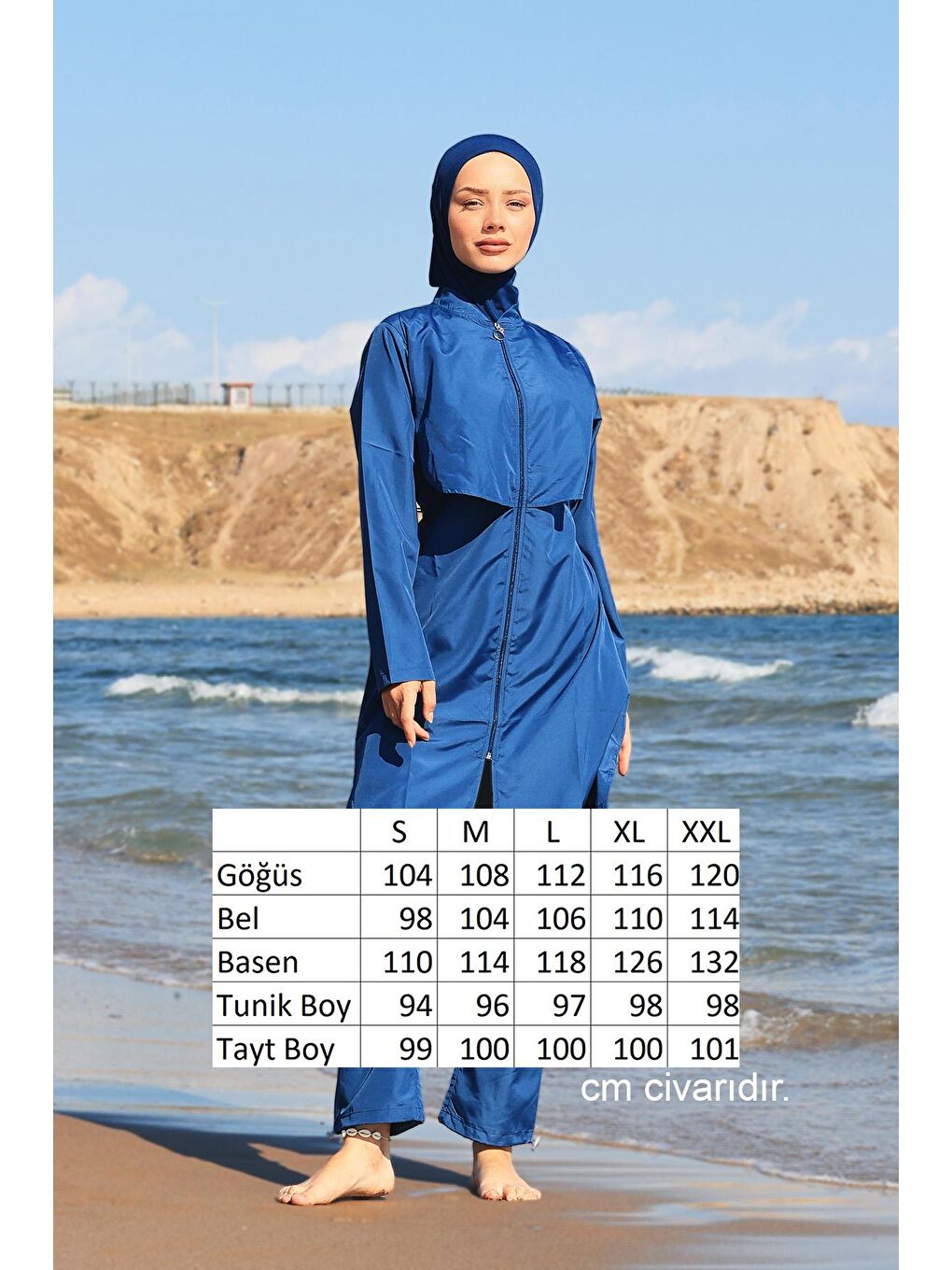 Önü Kapaklı Paraşüt Tam Kapalı Tesettür Mayo Nuray Açık Lacivert-8